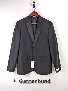 Nordstrom Rack Mens Suit Blazer Jacket with Cummerbund Size 40R in Black